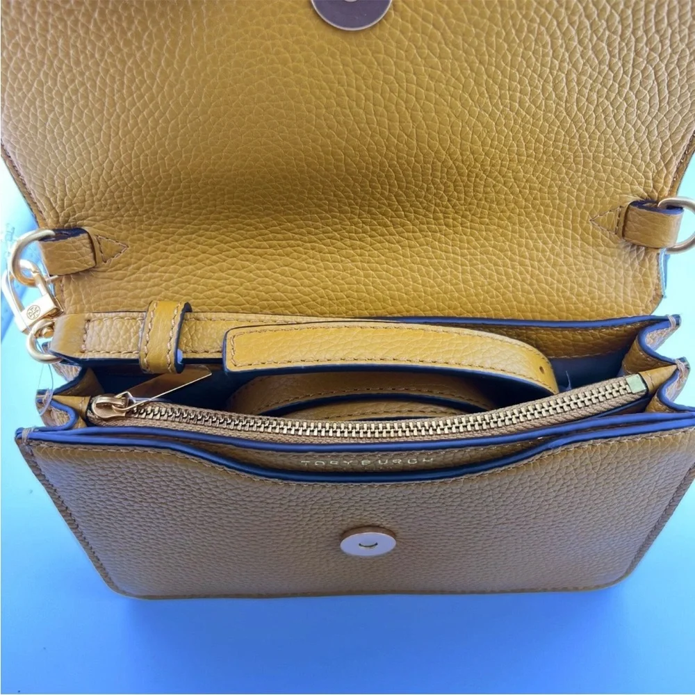 Tory Burch Britten Convertible Crossbody Mini Purse NWT Golden Curry Leather
